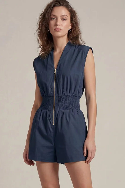 Cap Sleeve Smocked Romper Navy