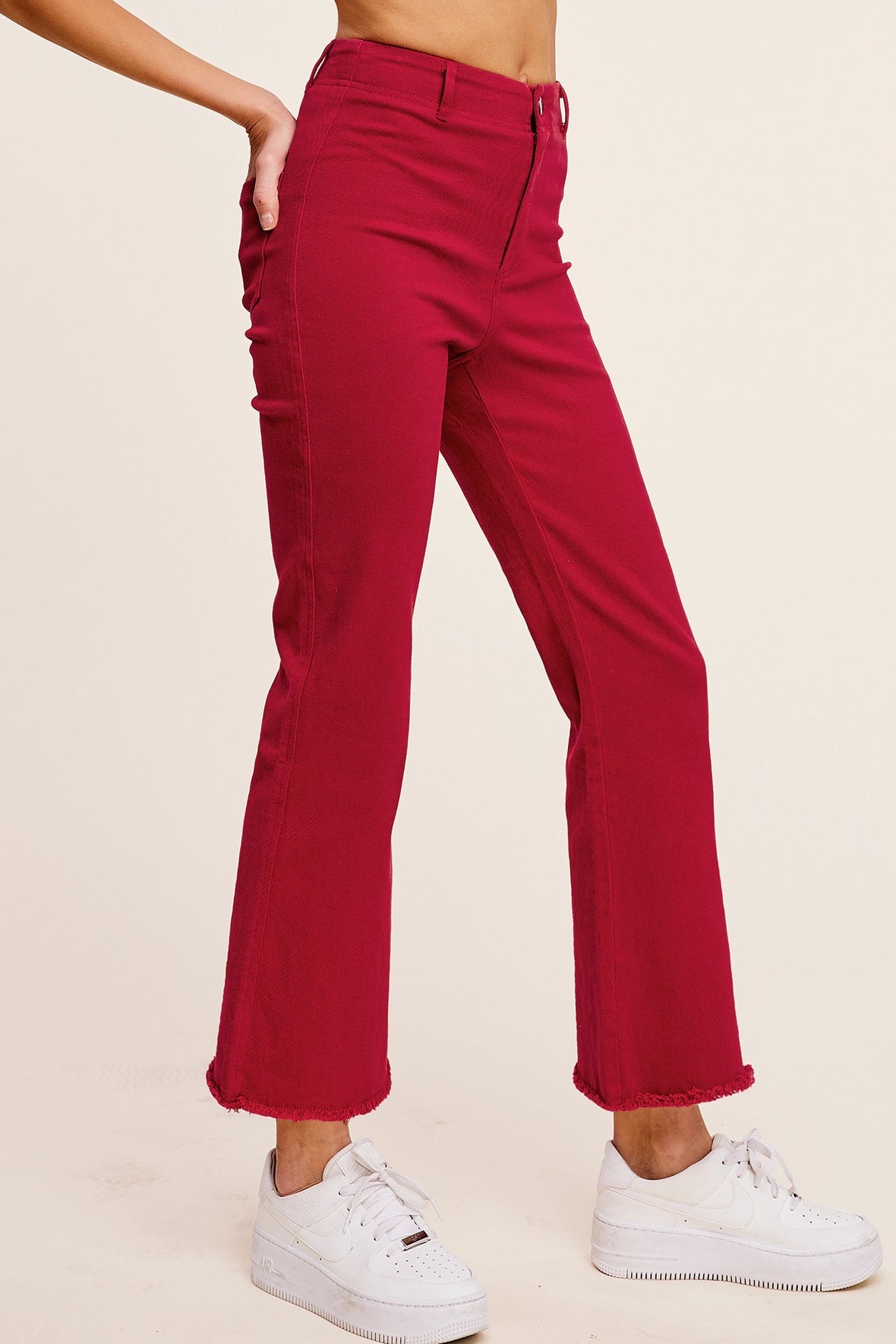 High Waisted Stretchy Crop Pants Scarlet