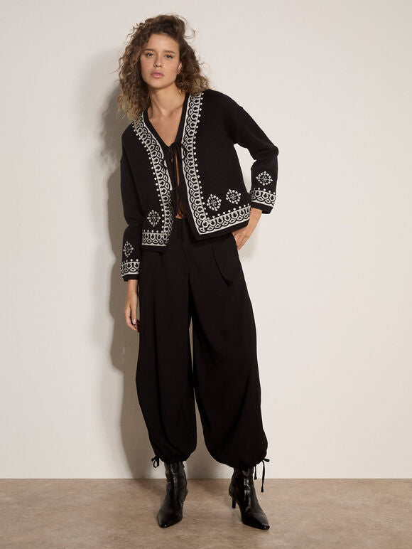 Pleated Tie Cuff Balloon Trouser Black