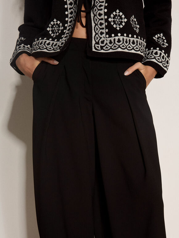 Pleated Tie Cuff Balloon Trouser Black