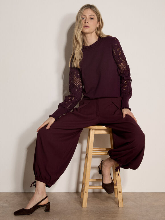 Pleated Tie Cuff Balloon Pants