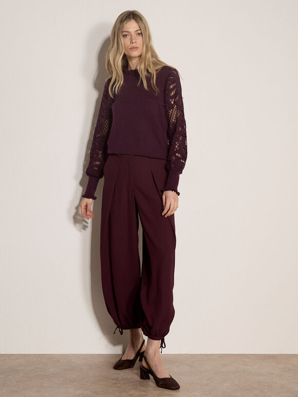 Pleated Tie Cuff Balloon Pants
