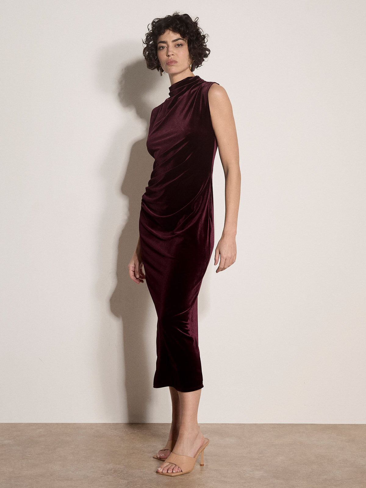 Velvet High Neck Cinched Waist Dress
