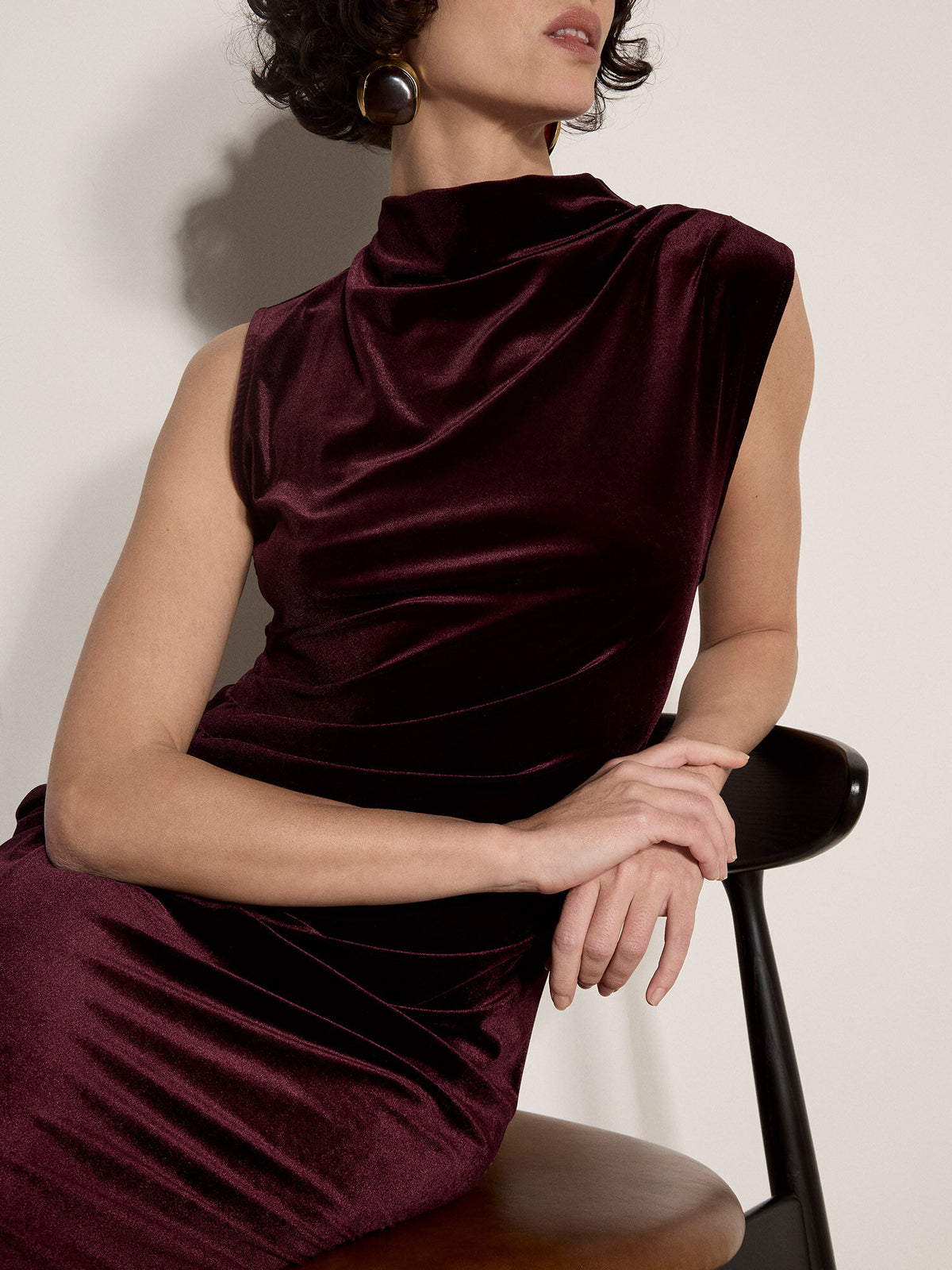 Velvet High Neck Cinched Waist Dress