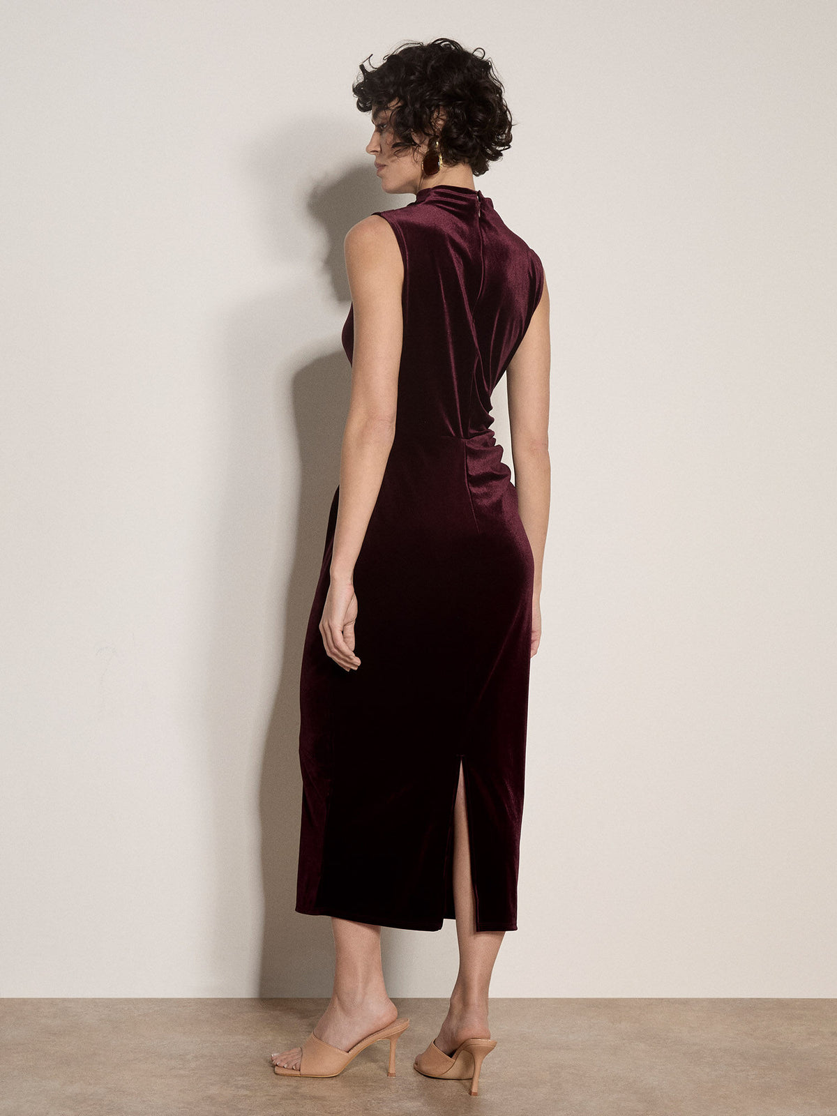 Velvet High Neck Cinched Waist Dress