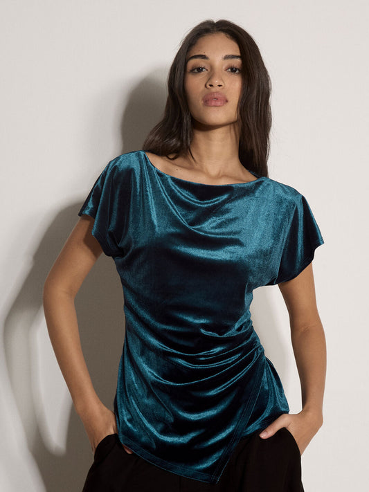 Velvet Side Ruched Asymmetric Top
