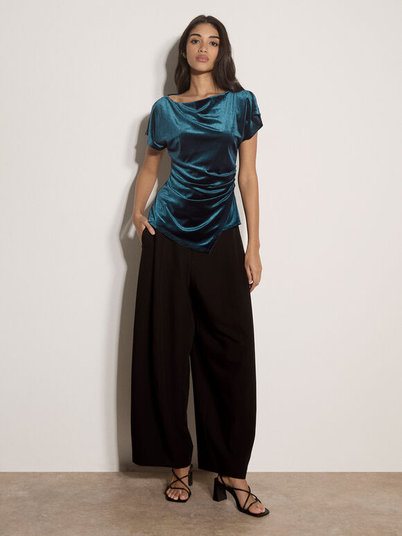 Velvet Side Ruched Asymmetric Top