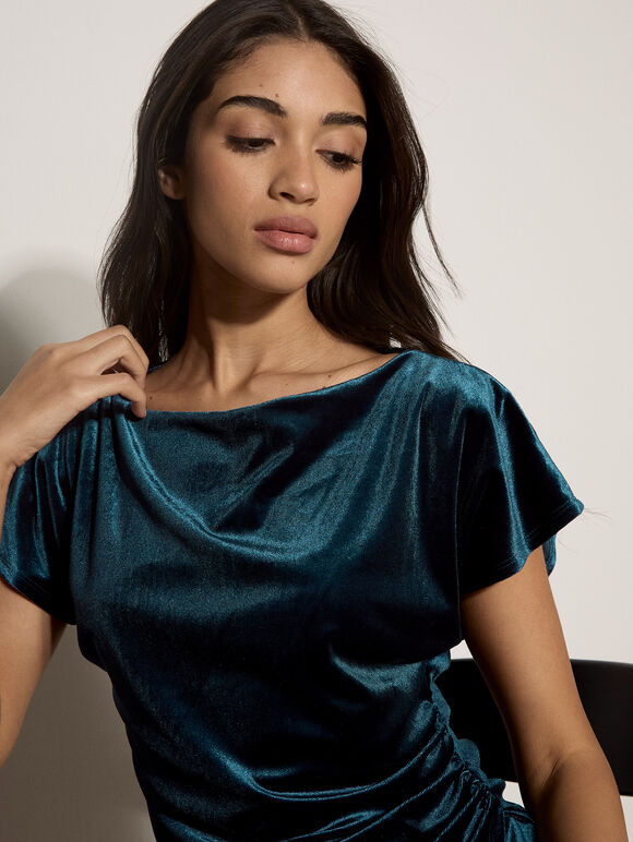 Velvet Side Ruched Asymmetric Top