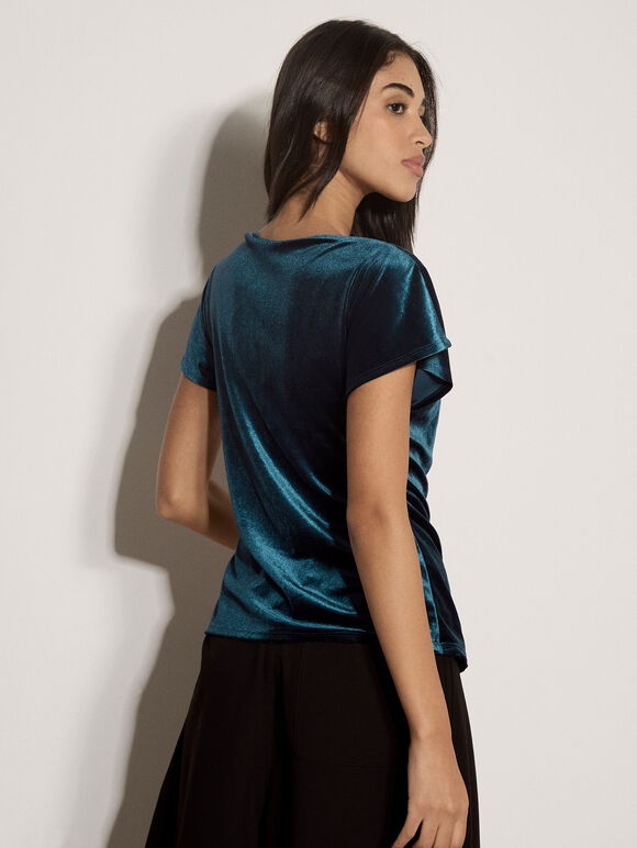 Velvet Side Ruched Asymmetric Top