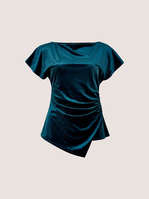 Velvet Side Ruched Asymmetric Top