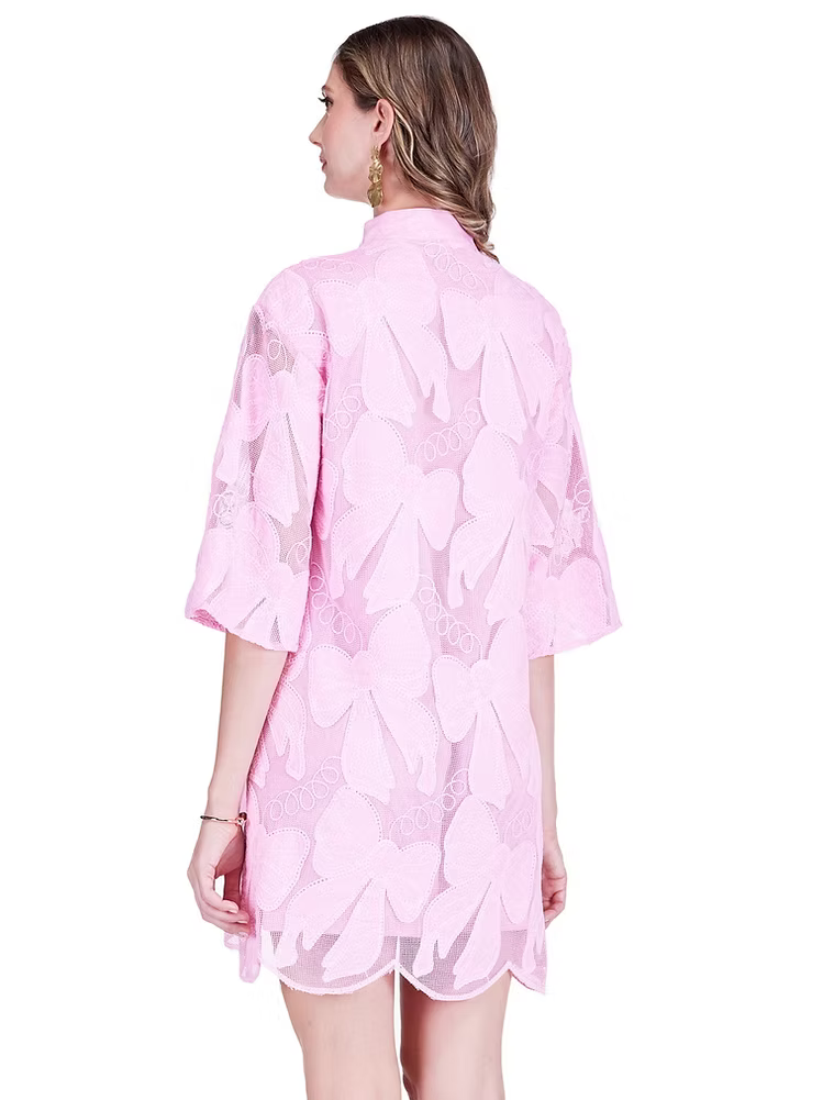 JADE High Neck Tunic Pink Bow Lace