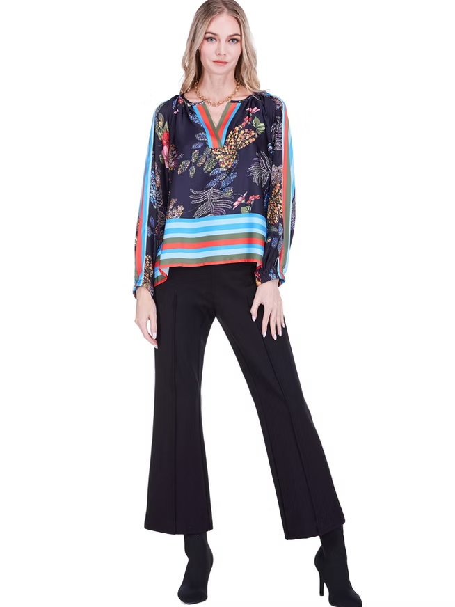 JADE Split Collar Top Midnight Garden