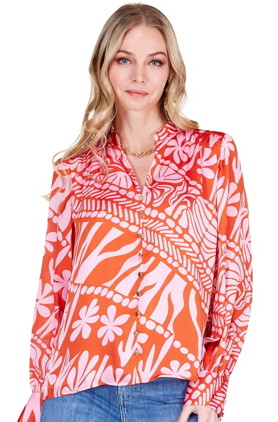 Joy Joy Front Split Buttons Hibiscus Flame