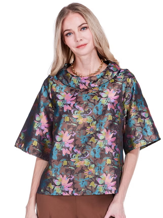 JADE Roll Collar Top Vintage Floral