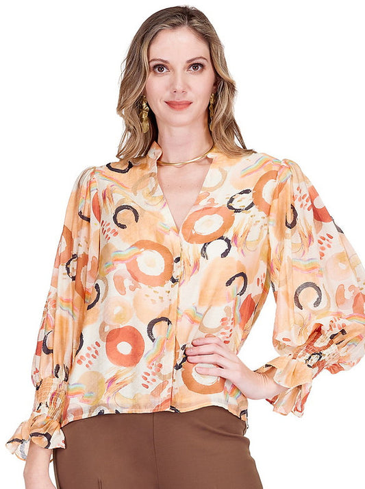 JADE Split V-Neck Blouse Desert Mirage