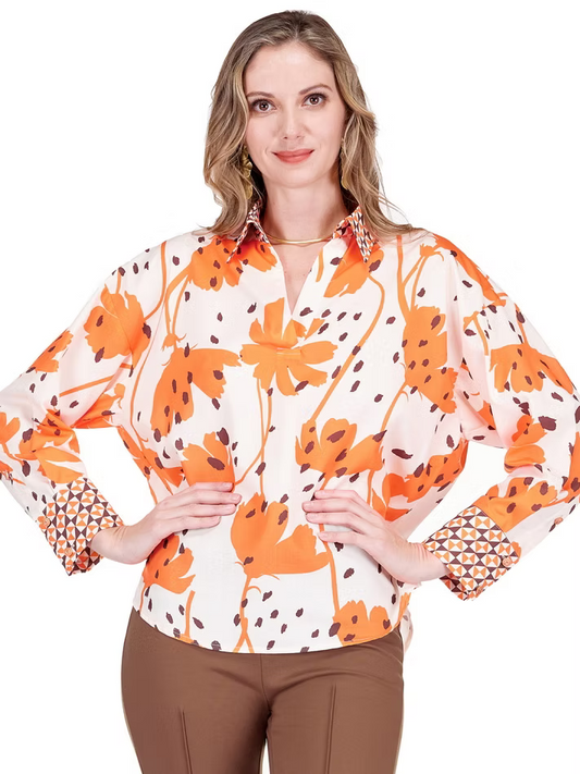JADE Contrast Collar Blouse Wild Ember