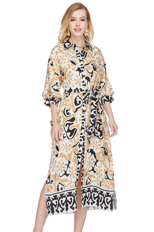 JADE Maxi Shirt Dress Ethnic Border