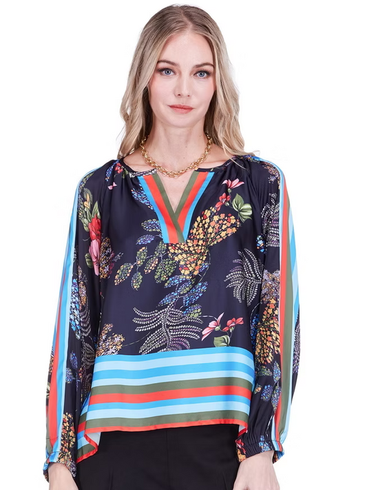 JADE Split Collar Top Midnight Garden