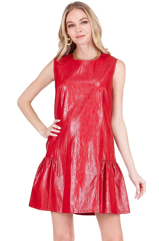 Joy Joy Flounced Hem Sleeveless Dress Red
