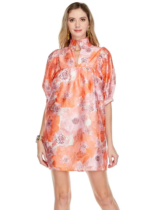JADE High Neck Puff Sleeve Dress Autumn Floral
