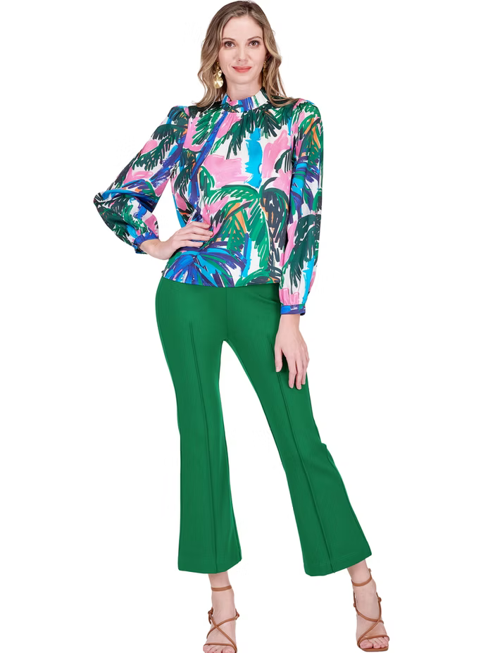 JADE Printed Palms Stand Collar Top