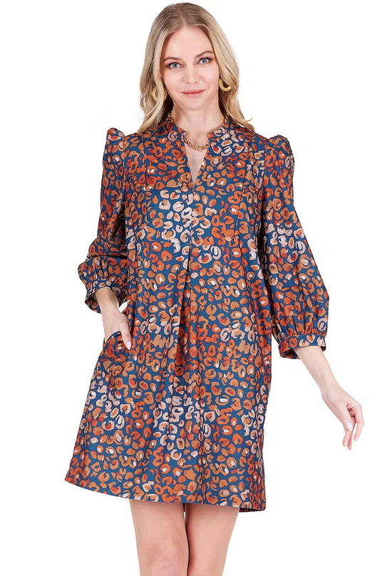 Joy Joy Corduroy Front Yoke Dress Fall Leopard