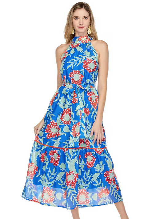 JADE Trimmed Halter Maxi Dress Royal Red