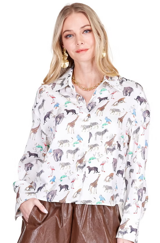 Joy Joy White Safari Crop Blouse