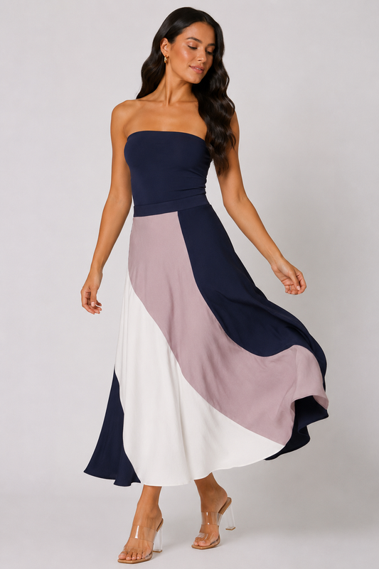 KLd Satin Color Block Skirt