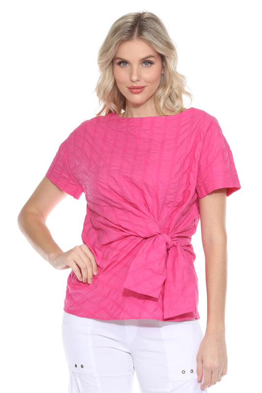 Carine Magenta Puckered Top w/ Tie