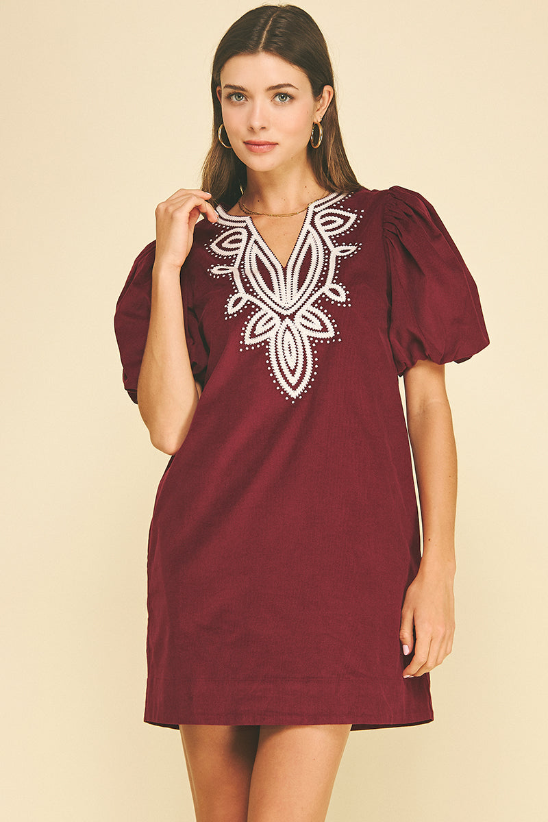 Corduroy Embroidery Mini Dress