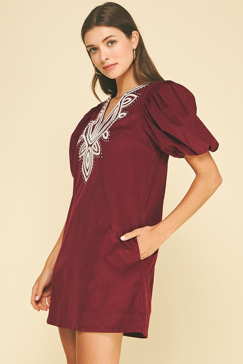 Corduroy Embroidery Mini Dress