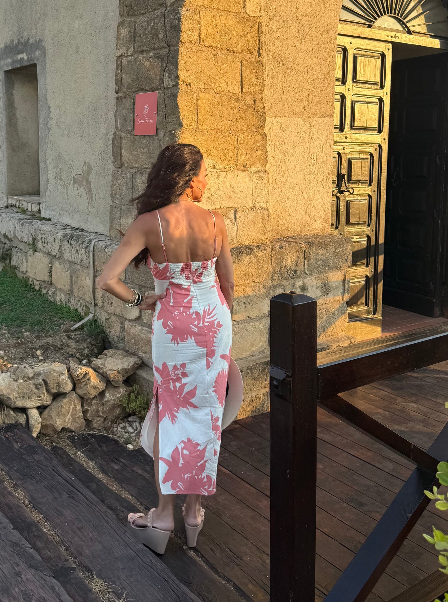 Lucy Paris Coral Floral Midi Dress