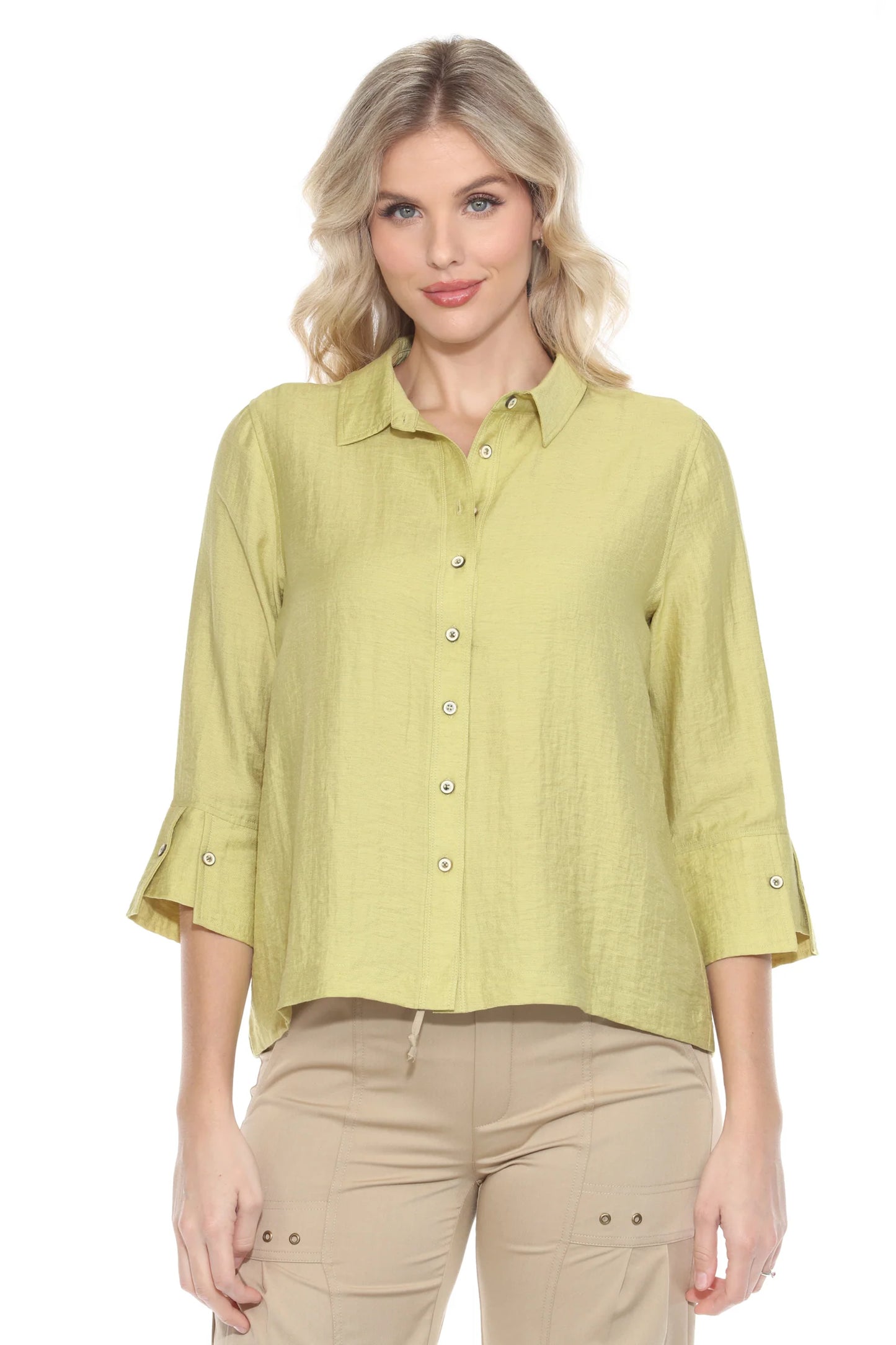 Carine Linen Blend Collared Blouse Lime