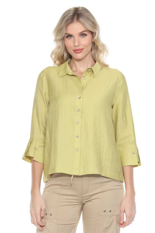 Carine Linen Blend Collared Blouse Lime