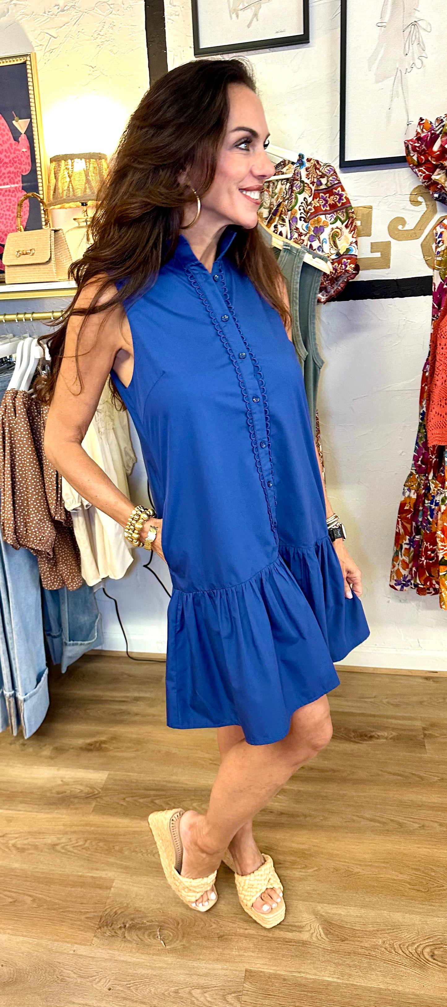 Joy Joy High Neck Trim Dress Navy