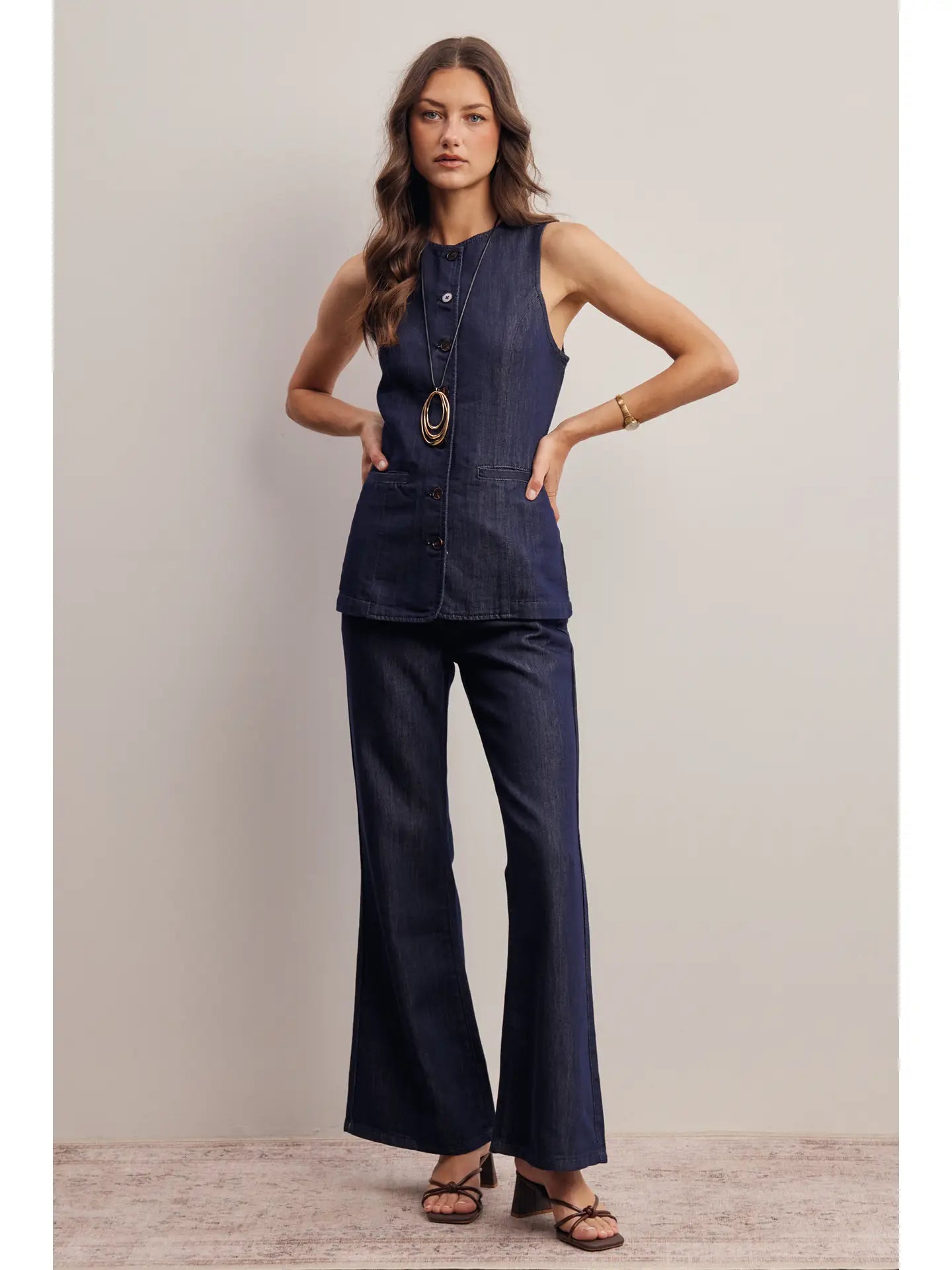 Tailored Denim Vest & Flare Pant Set