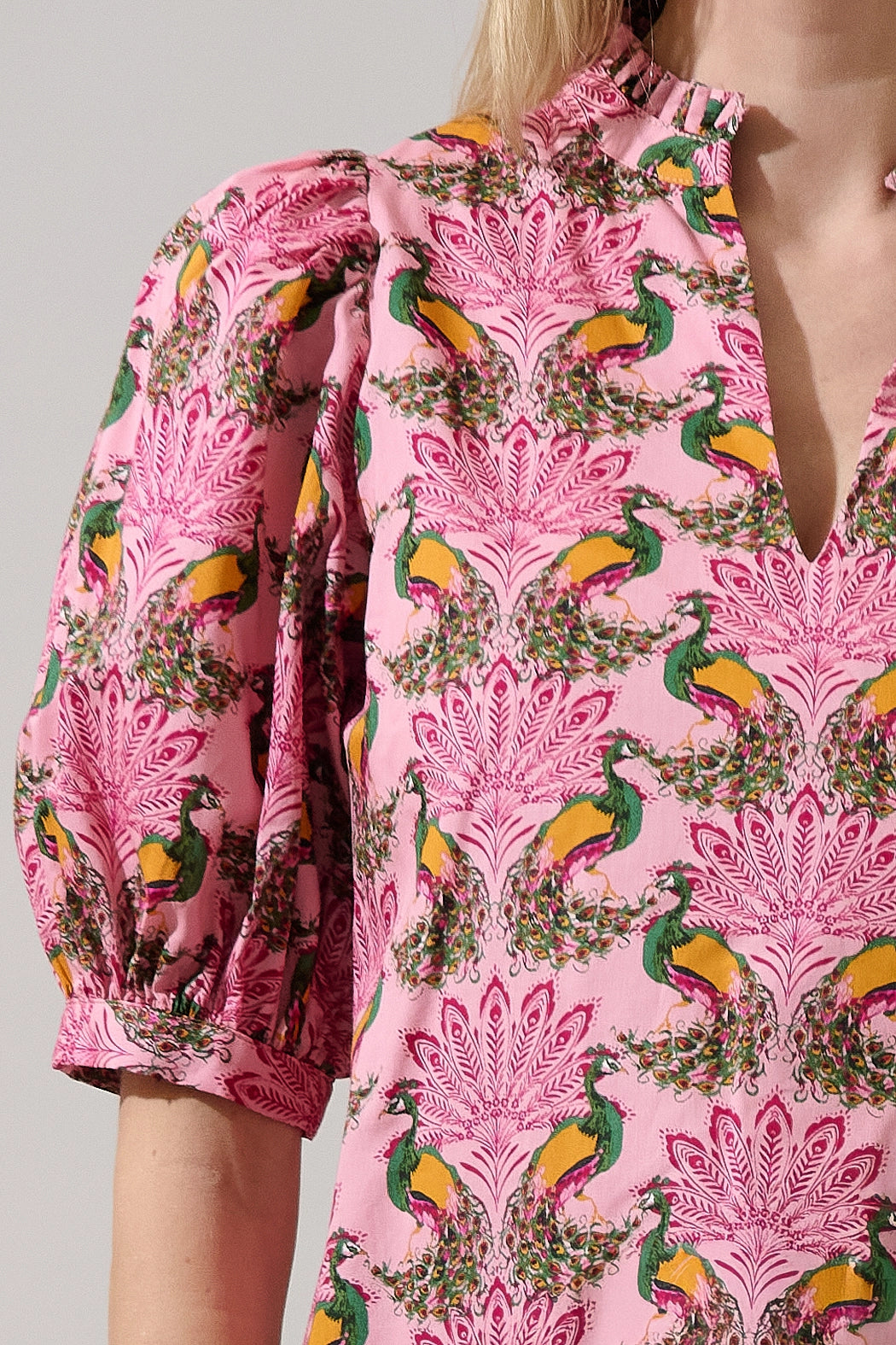 Peacock Puff Sleeve Top Pink/Green