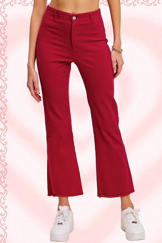 High Waisted Stretchy Crop Pants Scarlet
