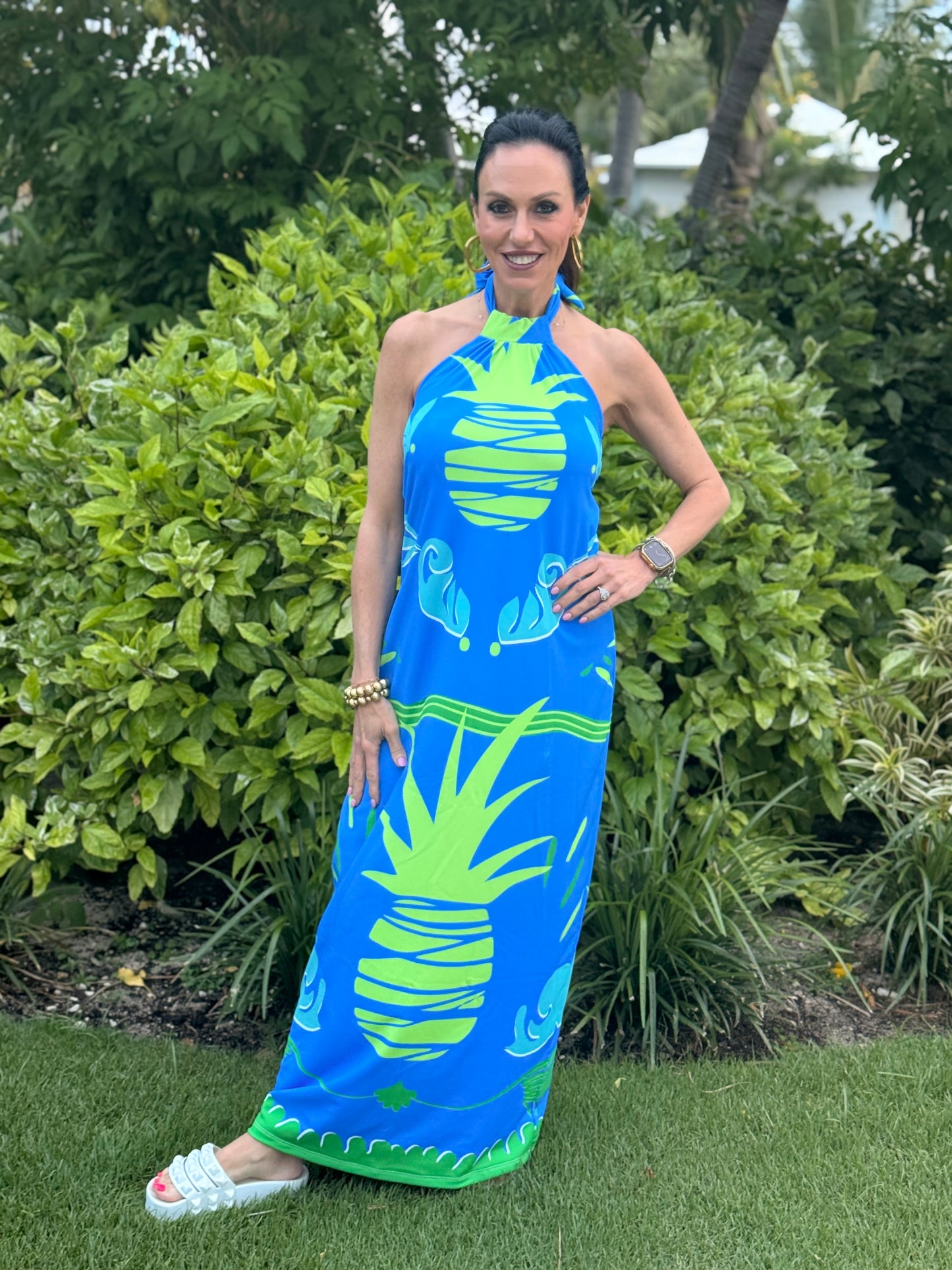 Halter Top Pineapple Dress Blue