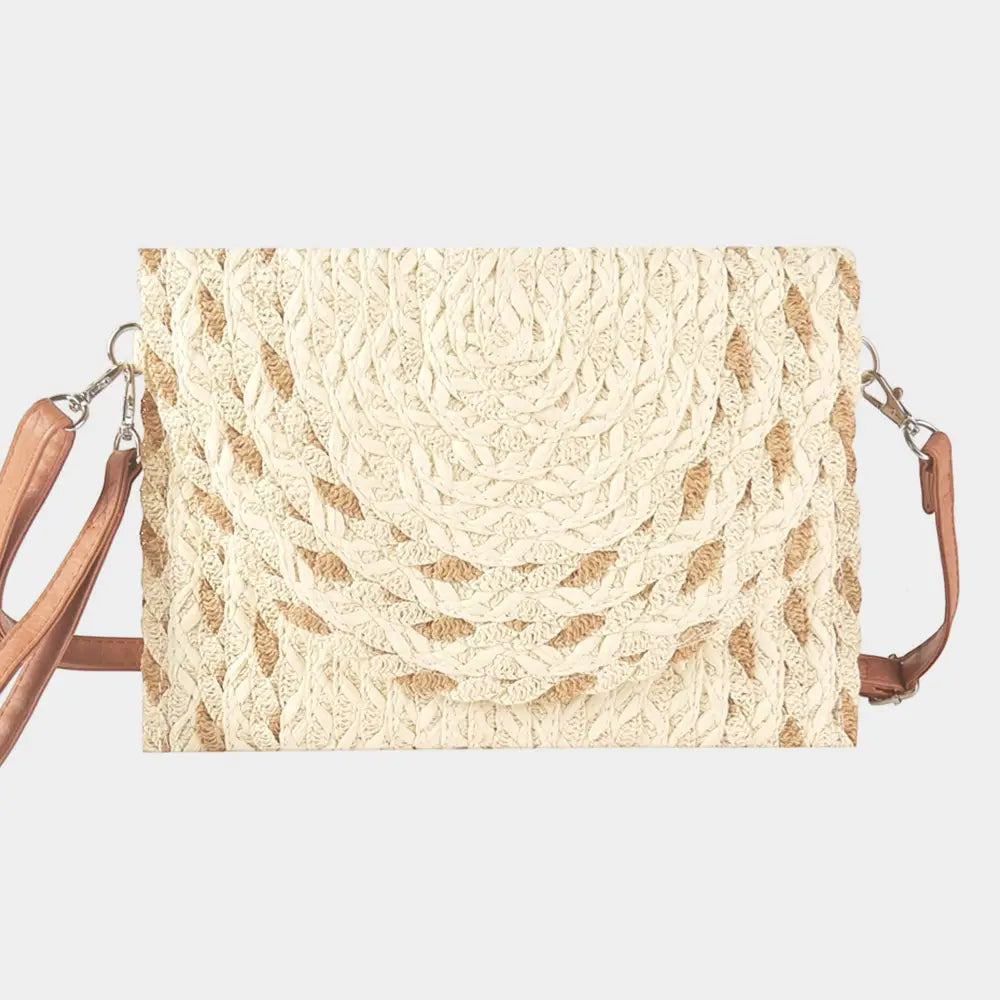 Taupe Straw Crossbody Bag
