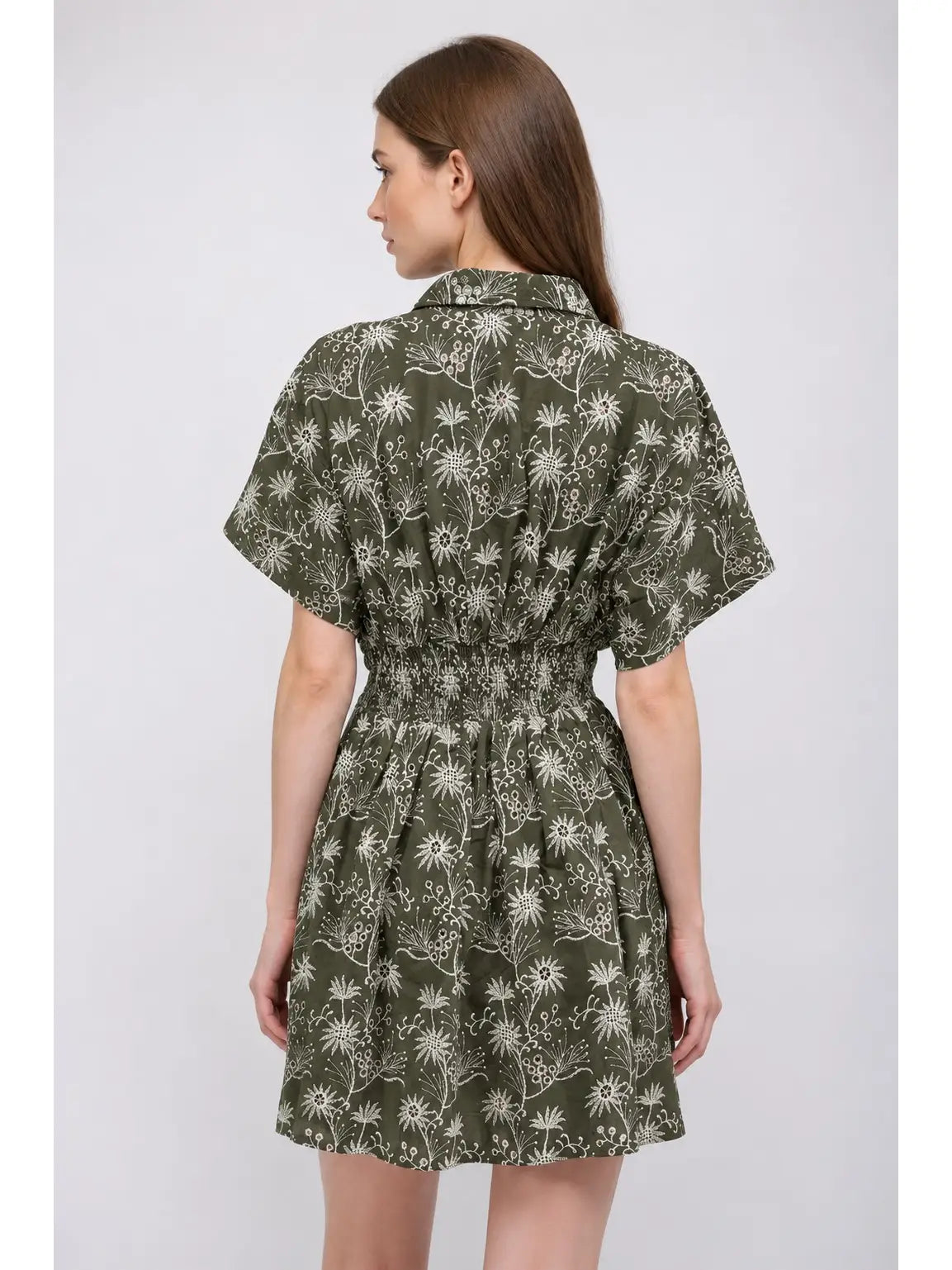 Floral Embroidered Cinched Waist Dress