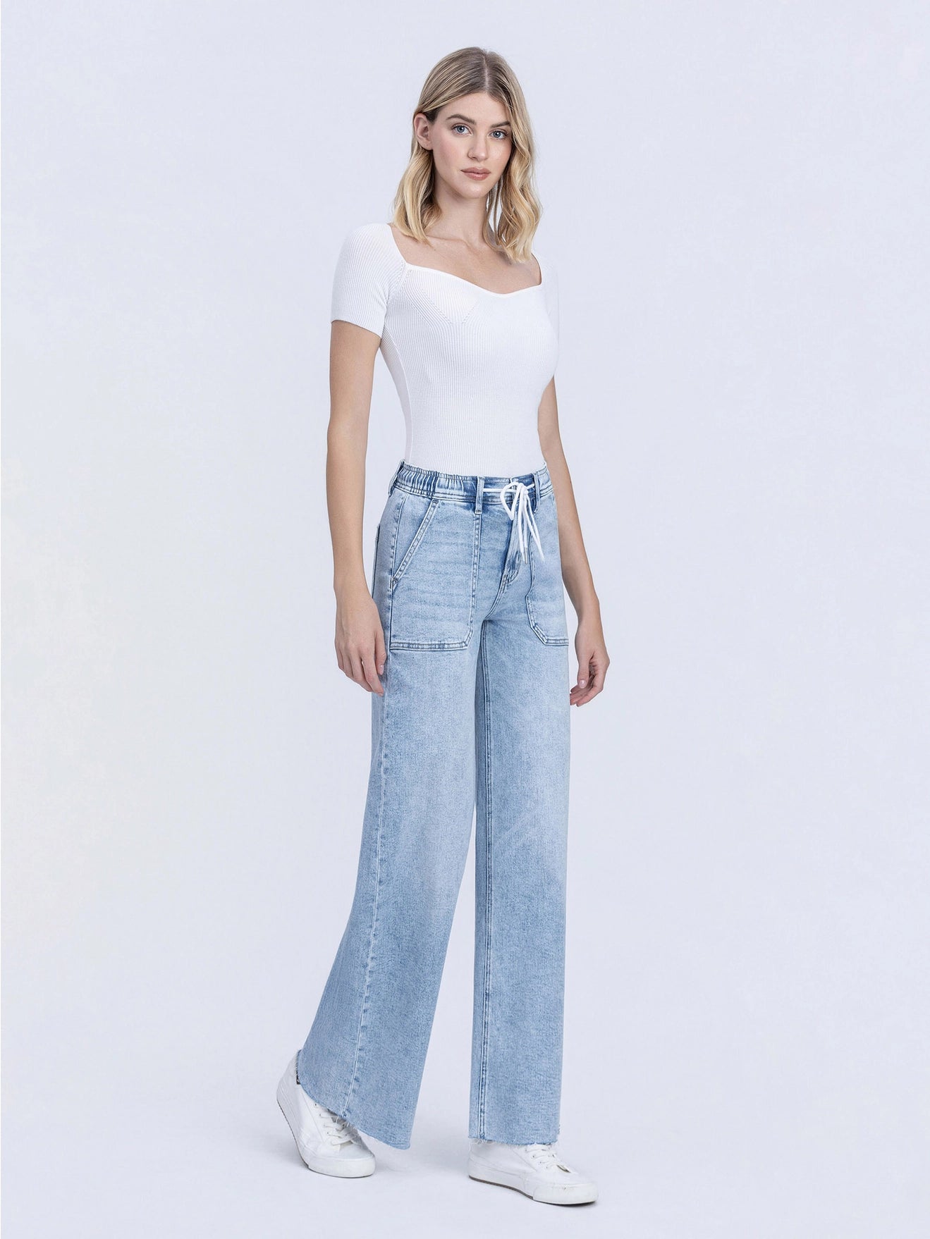 Flying Monkey Drawstring Waist Band Wide Leg Jean