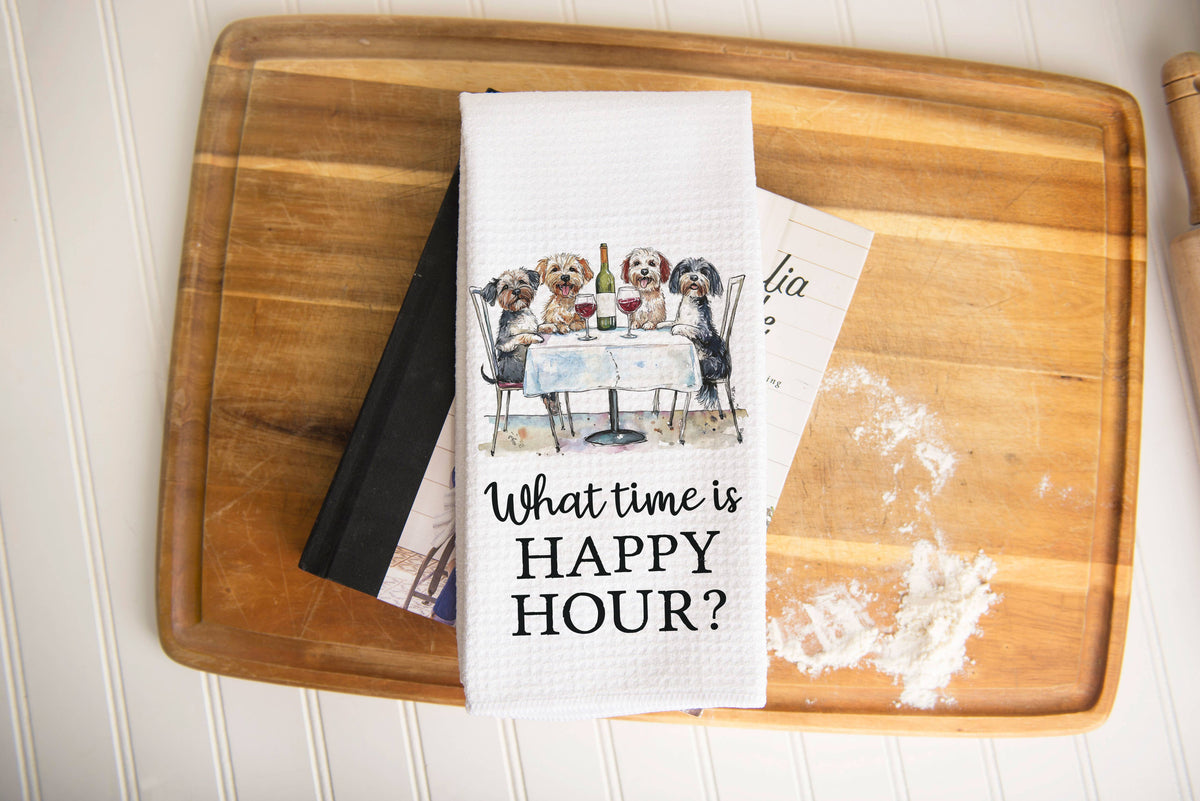 Happy Hour Wine Dog Kitchen Towel