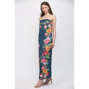 Strapless Botanical Border Maxi Dress