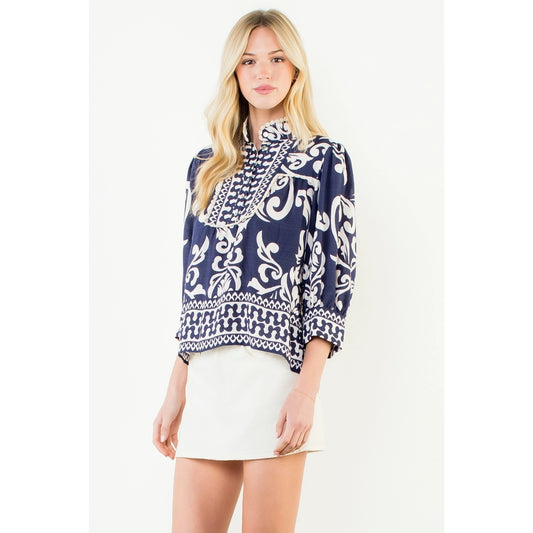 THML Patterned Top Navy