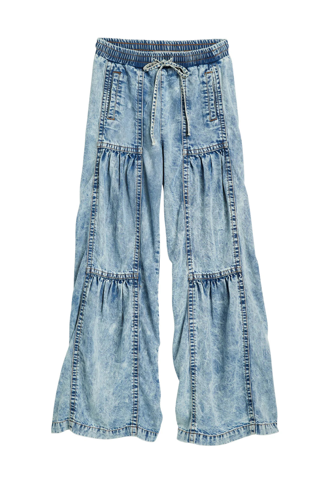 Tractr Drawstring Tiered Wide Leg Pull On Jean