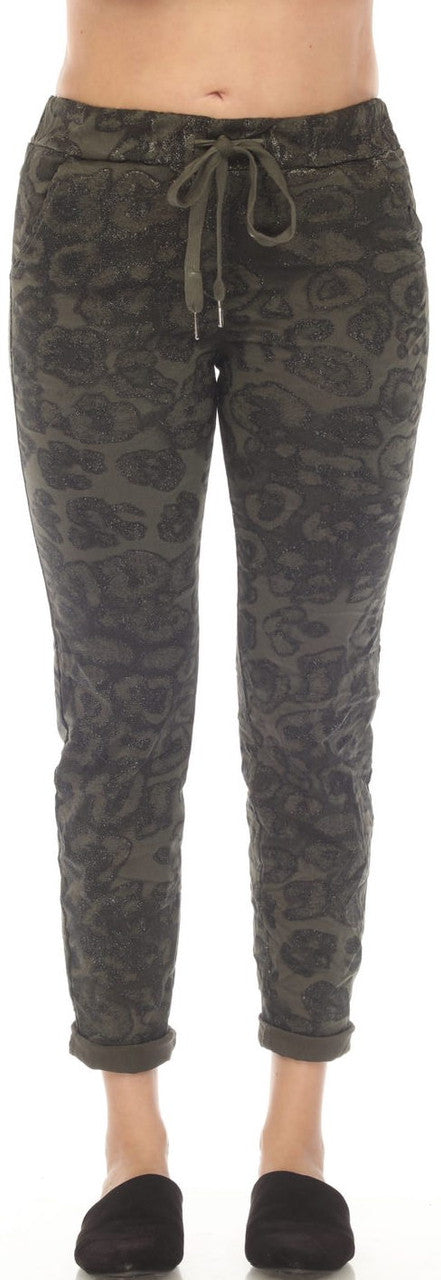 Flora Ashley Pants Sparkle Detail Olive