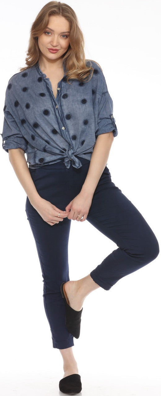 Flora Ashley Navy Dot Detail Blouse