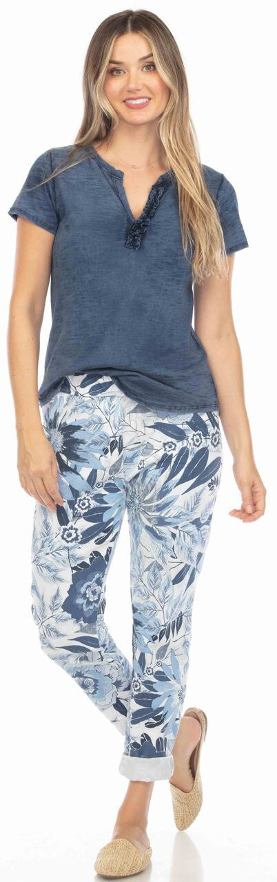 Flora Ashley Blue Floral Printed Pants